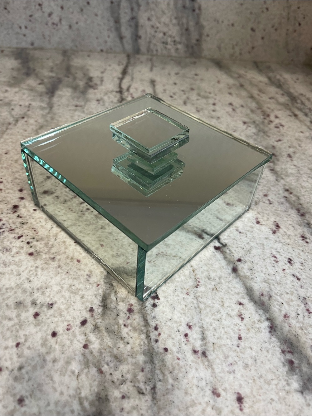 Glass Mirrored Trinket Box with Faceted Knob